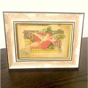 Wooden Rustic Frame with Vintage 1909 Happy Birthday Victorian Postcard
